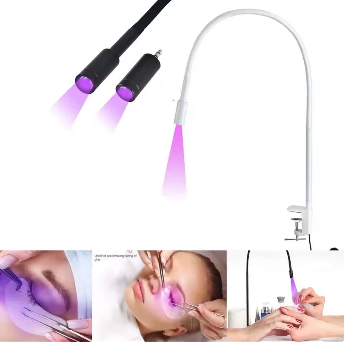 Luce UV viola  per ciglia a LED  405nm 5 w  Spettro viola regolabile Lampada polimerizzante UV ad asciugatura rapida da 1 secondo BLACK